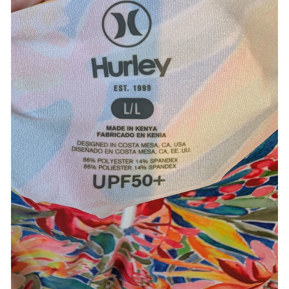 Hurley Womens UPF 50+ Long Sleeve Tropical Print Rashguard Surf Swim Beach Large - Picture 7 of 9